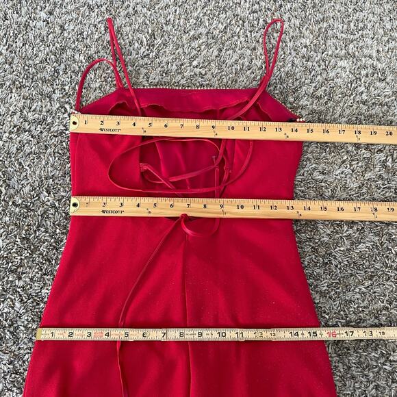Vintage 90s Y2K Formal Dress Size Small Red Glitter Rhinestone Strappy Prom Long - Picture 15 of 16